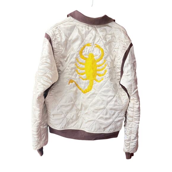 Drive Scorpion Ivory Satin Slim Fit Ryan Gosling Bomber Jacket Size XL Quilted - Picture 2 of 13